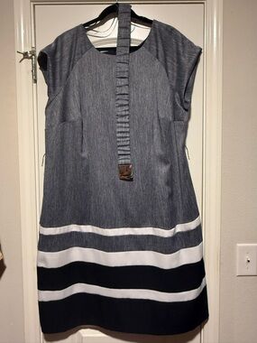 Dress Barn Grey, White & Black Midi Dress